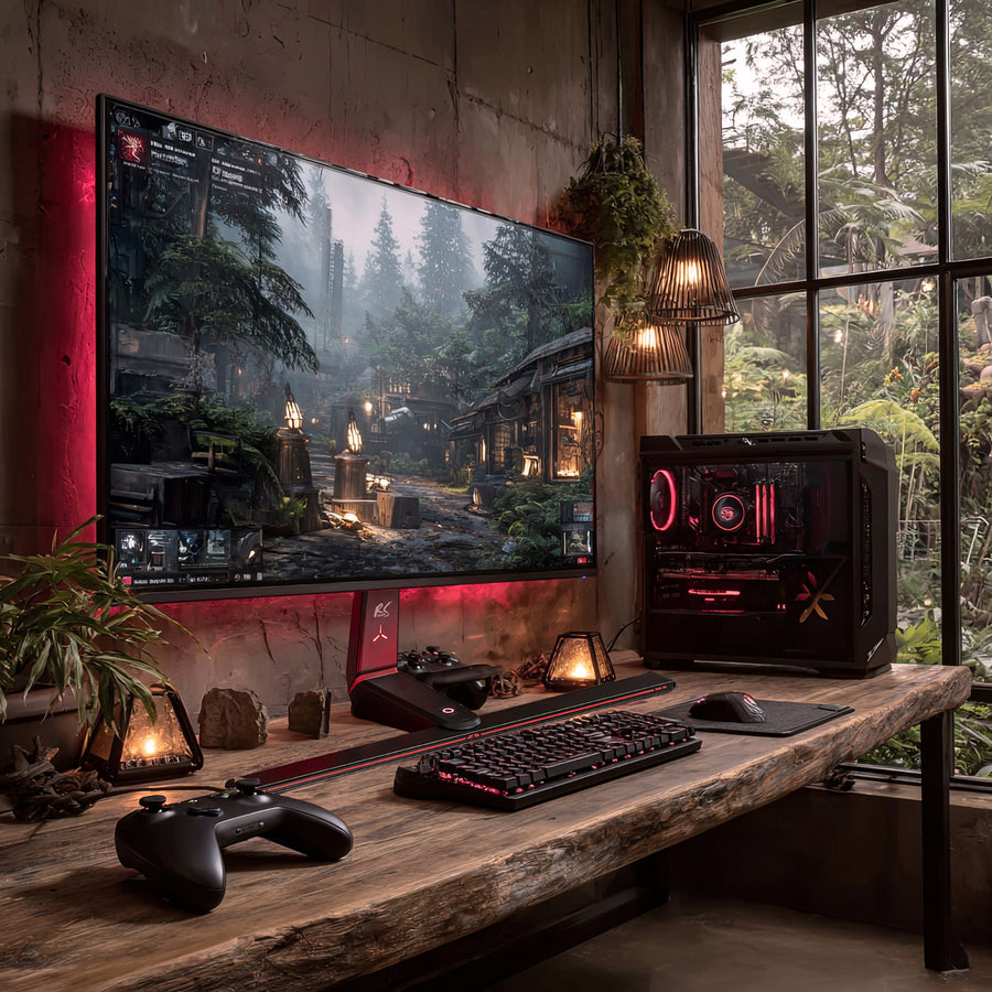 NanoRS RS167 Gamingmonitorstativ Höjdjusterbart RGB LED 32-55" Max. VESA 400x400 Max. 40kg