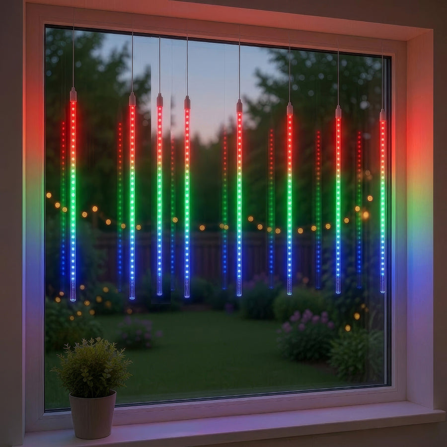 Maclean MCE411 Solar Led Lights 2.4m, 144 lysdioder, LED-läge, 800mAh Li-batteri, fallande istappar