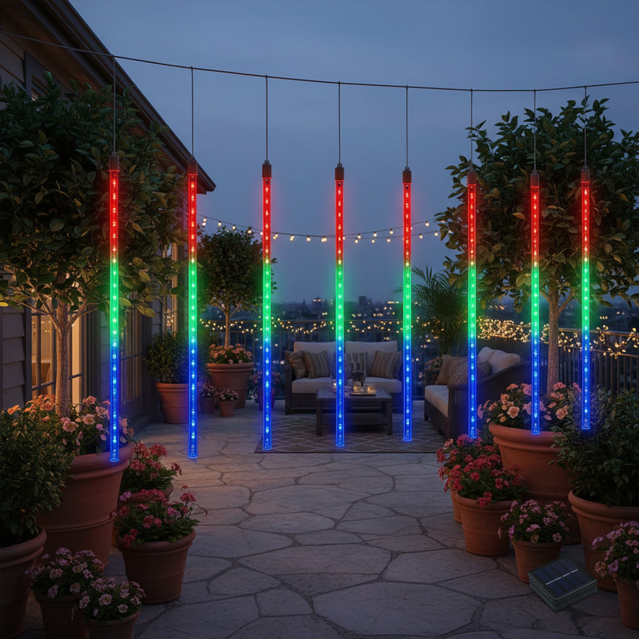 Maclean MCE411 Solar Led Lights 2.4m, 144 lysdioder, LED-läge, 800mAh Li-batteri, fallande istappar