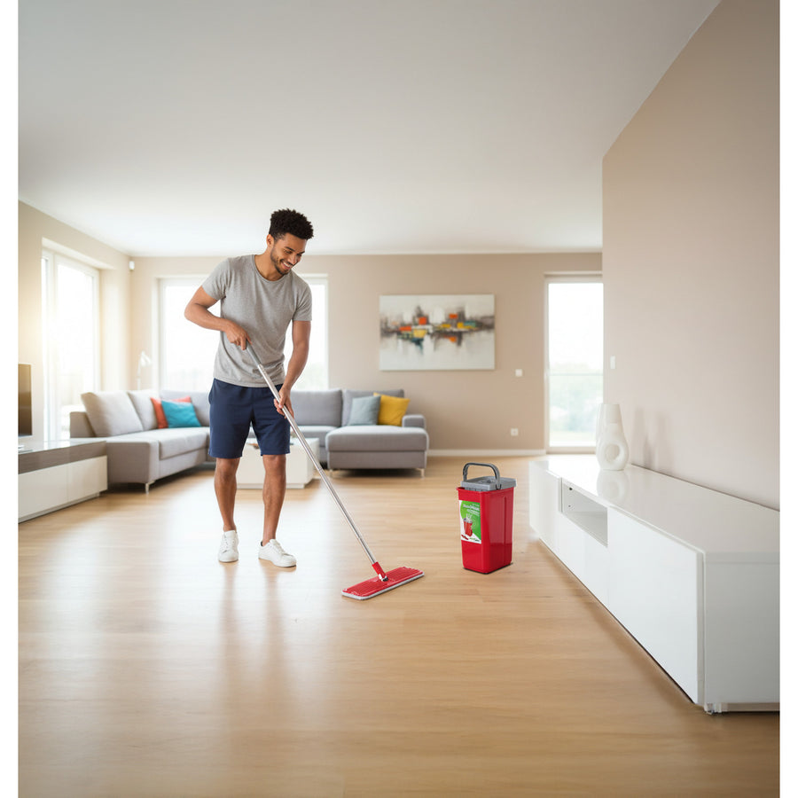 Green Blue GB870 MaxiClean Platt Moppset Med 2 i 1 Rengöringshink 5,7L Moppset Golvtorkare Mopp Rengöringssystem Renare 360° Roterande Mopphuvud