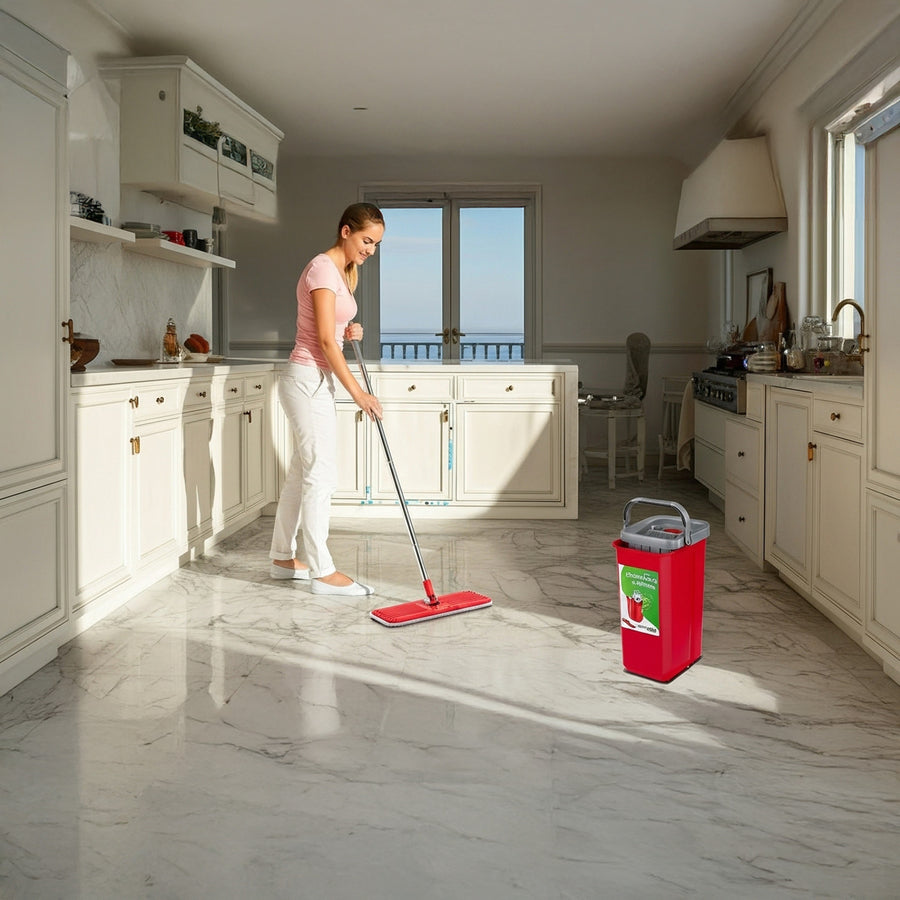 Green Blue GB870 MaxiClean Platt Moppset Med 2 i 1 Rengöringshink 5,7L Moppset Golvtorkare Mopp Rengöringssystem Renare 360° Roterande Mopphuvud