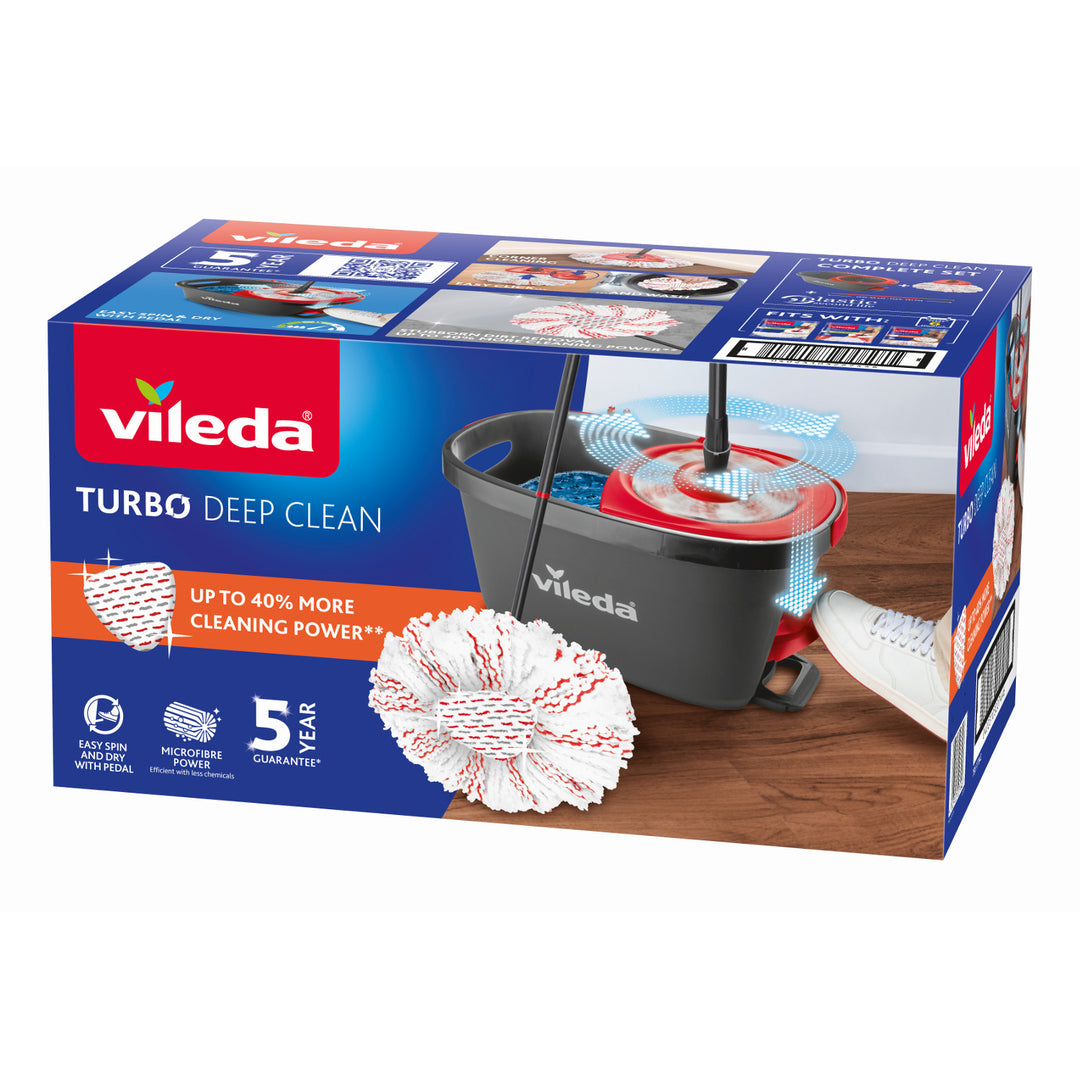 Vileda Turbo Deep Clean roterande mopp-set med skaft och hink