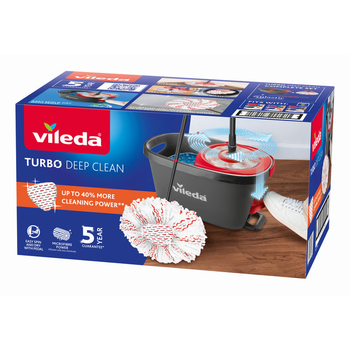 Vileda Turbo Deep Clean roterande mopp-set med skaft och hink