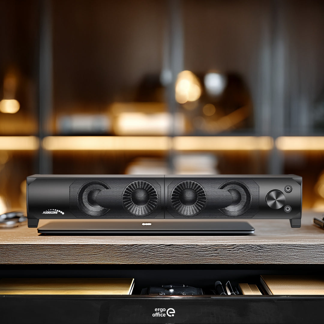 Audiocore AC955 2 i 1 2.0 PC-Högtalare Med Soundbar-Funktion RGB-Bakgrundsbelysning Stereohögtalare 2x3W RMS AUX 3,5 mm USB-Driven