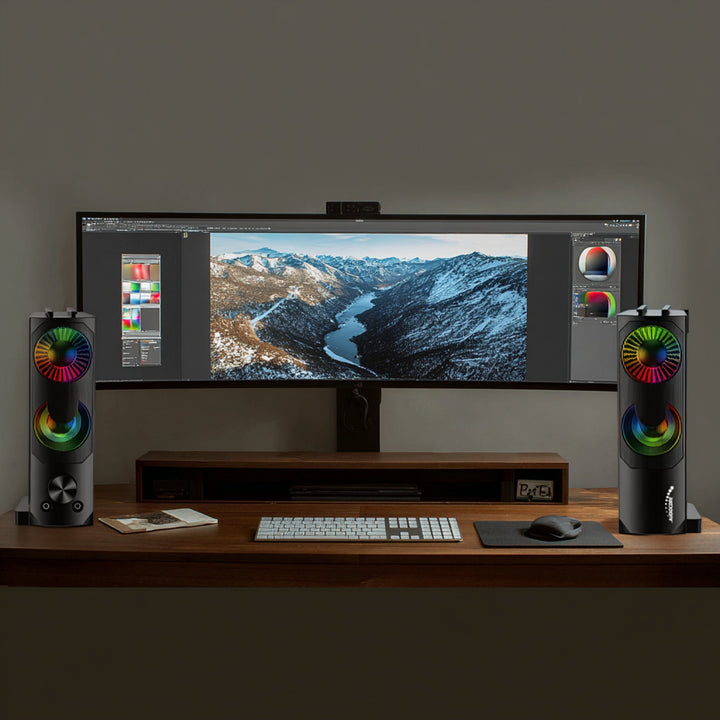 Audiocore AC955 2 i 1 2.0 PC-Högtalare Med Soundbar-Funktion RGB-Bakgrundsbelysning Stereohögtalare 2x3W RMS AUX 3,5 mm USB-Driven