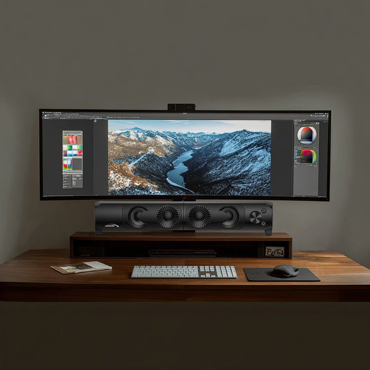 Audiocore AC955 2 i 1 2.0 PC-Högtalare Med Soundbar-Funktion RGB-Bakgrundsbelysning Stereohögtalare 2x3W RMS AUX 3,5 mm USB-Driven