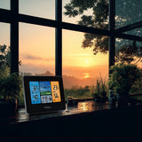 GreenBlue GB215 WiFi Väderstation Med Väderprognosapp Kompatibel Med TUYA Display 7 Språk Inomhus- Och Utomhustemperatur Månfasdisplay Datum- Och Dagvisning Väderprognosfunktion IPX4