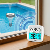 GreenBlue GB216 Digital Trådlös Pooltermometer Med Väderstation Temperaturstation Med Pooltermometer Inomhustemperatur Vattentemperatur Flytande Termometer Pool SPA DCF Radioklockfunktion