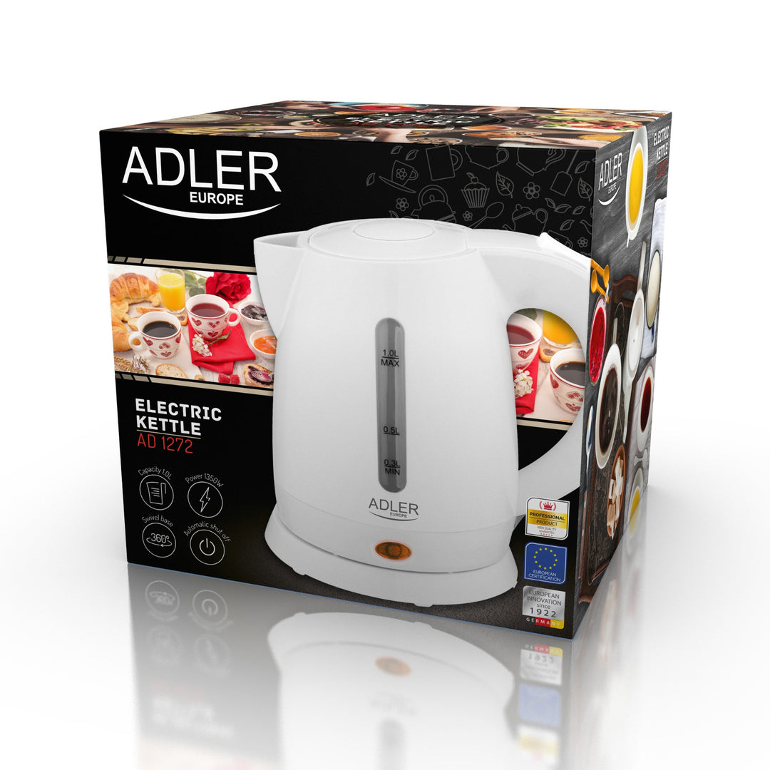 Plastkokare 1.0L 1600W Adler AD 1272 vit