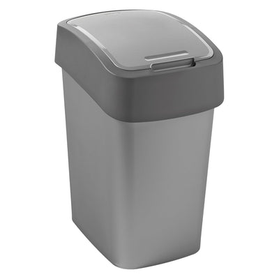 Cuver avfallskärl för källsortering, med lock, grått, silverram, 25 liter, modell Flip Bin. Effektivt för en enklare och renare avfallshantering.