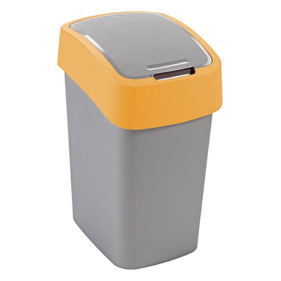 Cuver avfallskärl för källsortering, med lock, grått, orange ram, 25 liter, Flip Bin-serien. Det manuellt öppningsbara locket döljer sopor och förhindrar dålig lukt.