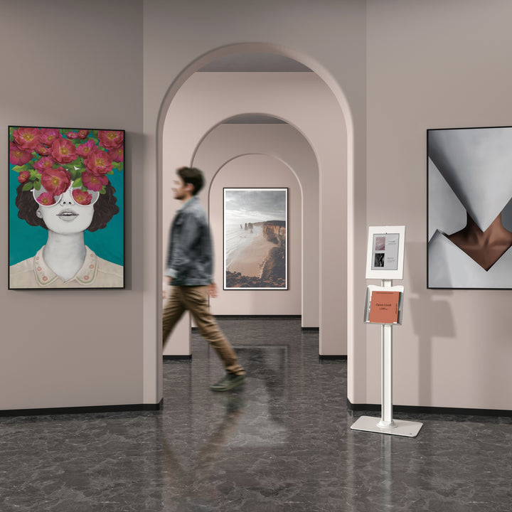 Maclean reklamställ för surfplattor, golvmontering med låsanordning, 9,7"-11", iPad/iPad Air/iPad Pro, Samsung Galaxy Tab A/Tab A7/Tab S6 Lite, MC-476W