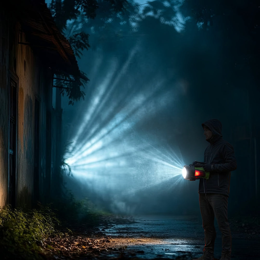 Maclean MCE345 3in1 Uppladdningsbar LED-Ficklampa Sök Ljus Handhållen Powerbank Funktion 3 Lägen 5W XM-L-T6 Kallvit 6500K 3,7V 3x18650 4500mAh v