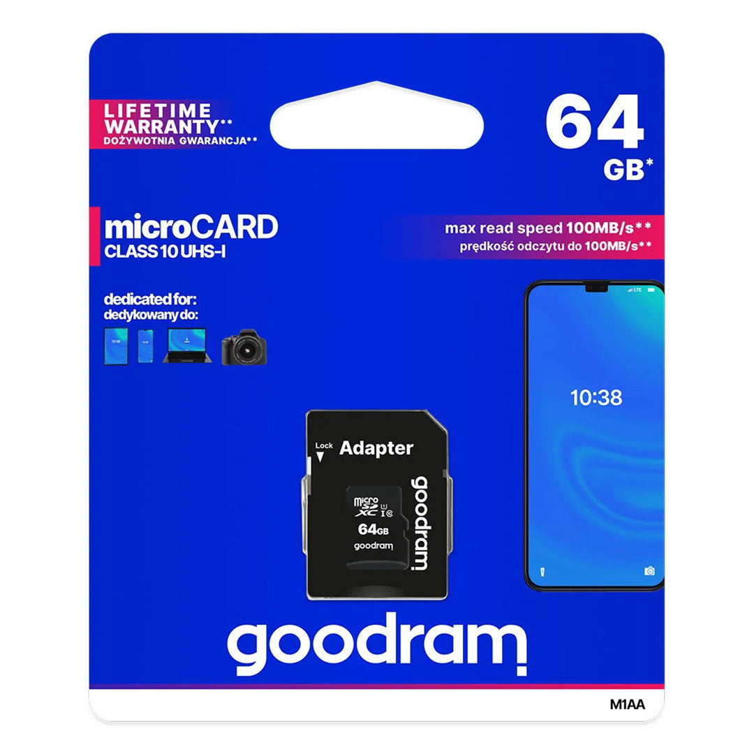 64 GB microSD-minneskort med classpath 10 Goodram-adapter