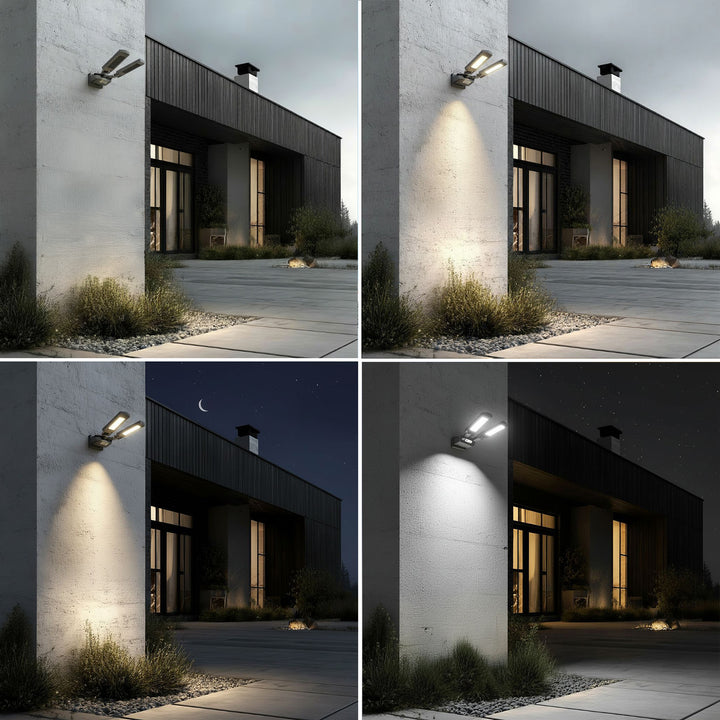 Maclean MCE447 Solcellsgatlampa Med Rörelse- Och Skymningssensor IP54 5W 2x 450 Lumen 6500K Två Ljuskällor Fjärrkontroll Solcellslampa Utomhusvägglampa Utomhusbelysning 3 Ljuslägen