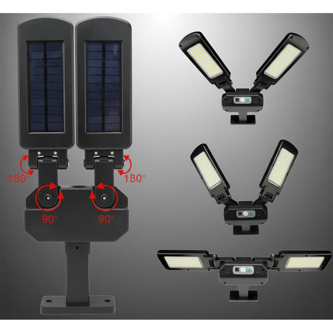 Maclean MCE447 Solcellsgatlampa Med Rörelse- Och Skymningssensor IP54 5W 2x 450 Lumen 6500K Två Ljuskällor Fjärrkontroll Solcellslampa Utomhusvägglampa Utomhusbelysning 3 Ljuslägen