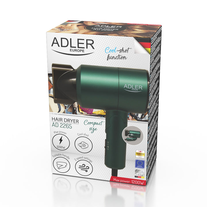 Liten torktumlare 1200W Adler AD 2265 med vikbart handtag