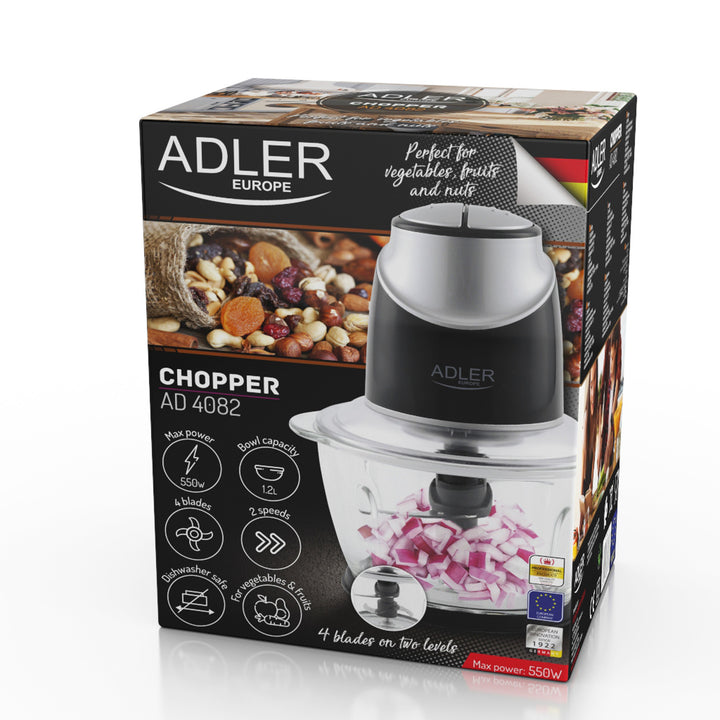 Hackare med glasskål Adler AD 4082 300W rostfritt stålblad