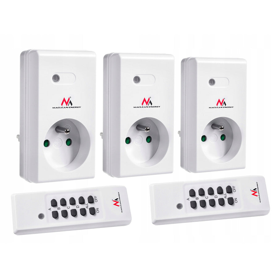 Trådlöst uttag MCE153 3 st. 3600W + 2 fjärrkontroller + batterier till fjärrkontrollerna