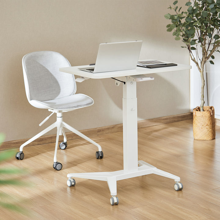 Maclean mobilt laptopbord, vitt, pneumatisk höjdjustering, 80x52cm, max 8kg, 109cm h, MC-453W