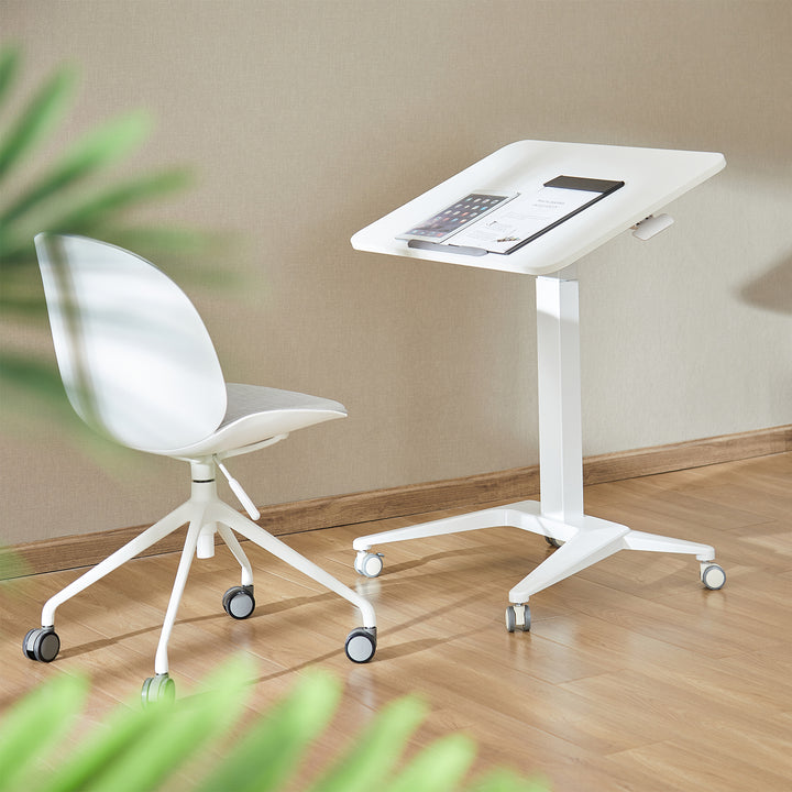 Maclean mobilt laptopbord, vitt, pneumatisk höjdjustering, 80x52cm, max 8kg, 109cm h, MC-453W