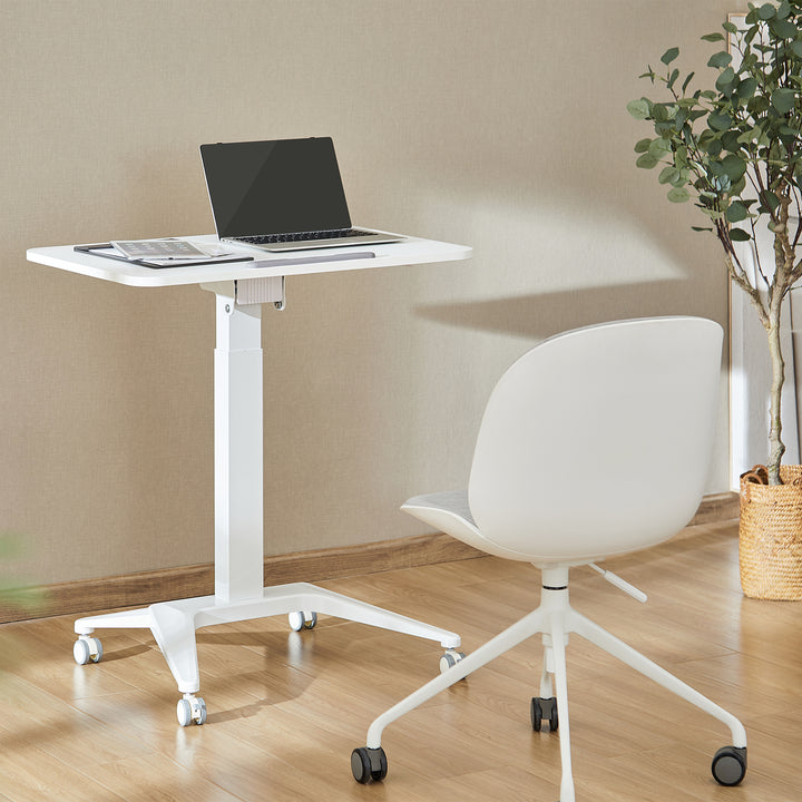 Maclean mobilt laptopbord, vitt, pneumatisk höjdjustering, 80x52cm, max 8kg, 109cm h, MC-453W
