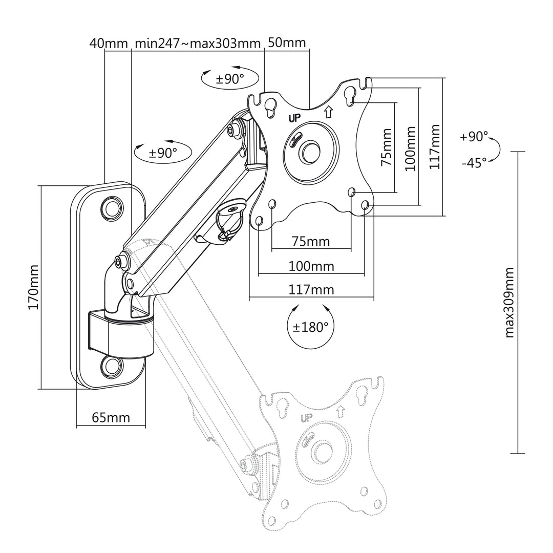 Maclean Monitor Wall Mount, 17-27'', max 7 kg, MC-458