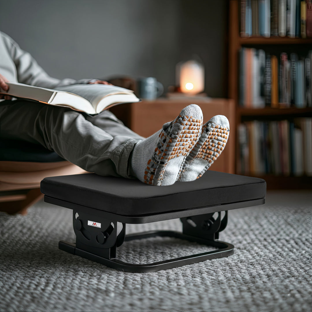 Maclean ergonomiskt fotstöd, benstöd, steglöst justerbar vinkel, avtagbar dyna, MC-460