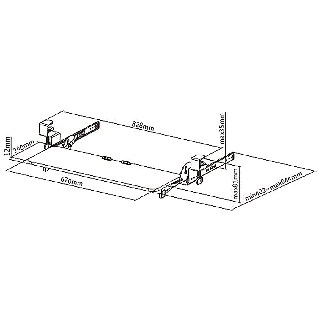 Maclean tangentbordshållare för underbord, justerbar, max 5 kg, 67x24cm, MC-462