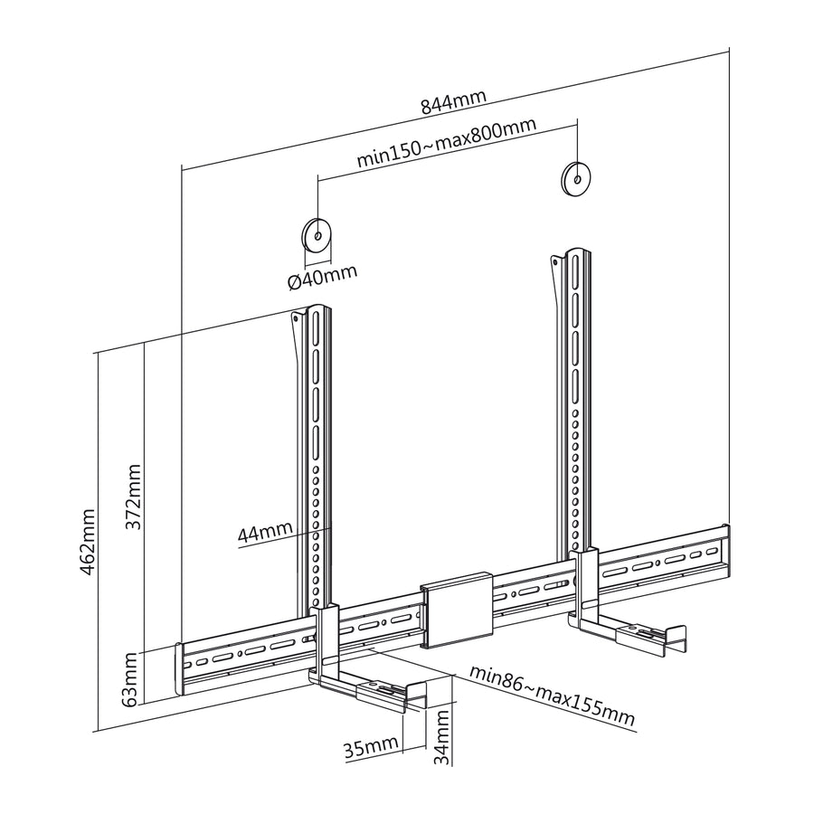 Maclean justerbart soundbar-fäste, djup 86~155mm, max 15kg, MC-465