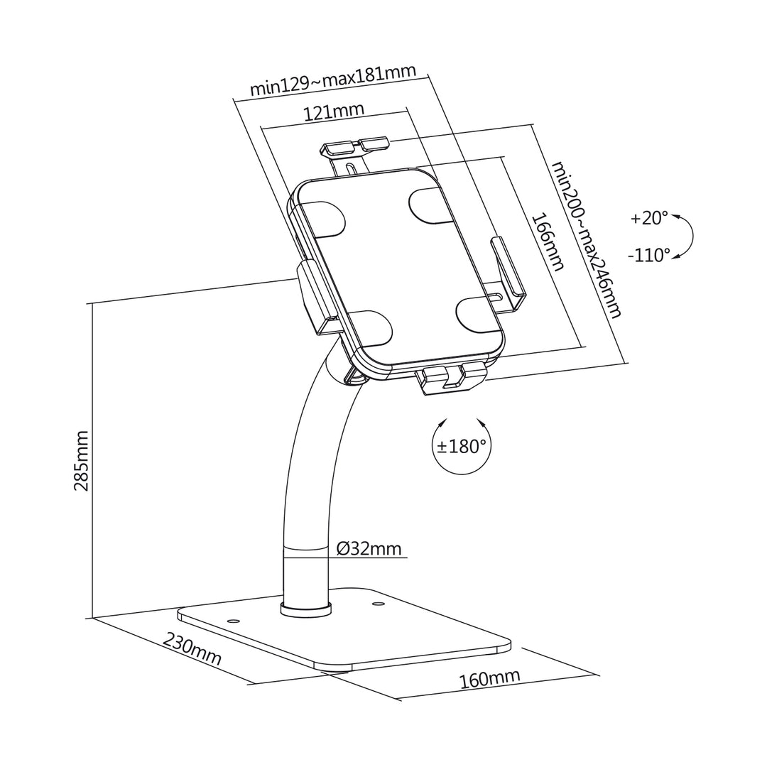 Maclean Advertising Tablet Holder, stationär, med lås, 7,9"-11", universal, MC-468W