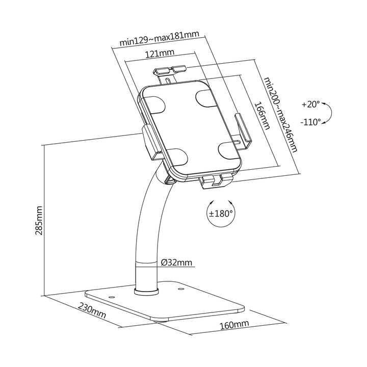 Maclean Advertising Tablet Holder, stationär, med lås, 7,9"-11", universal, MC-468W