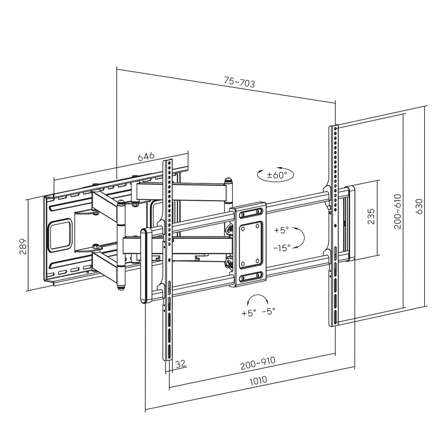 Ekonomiskt TV-fäste Maclean, max VESA900x600, 60-120", 120kg, svart, MC-482
