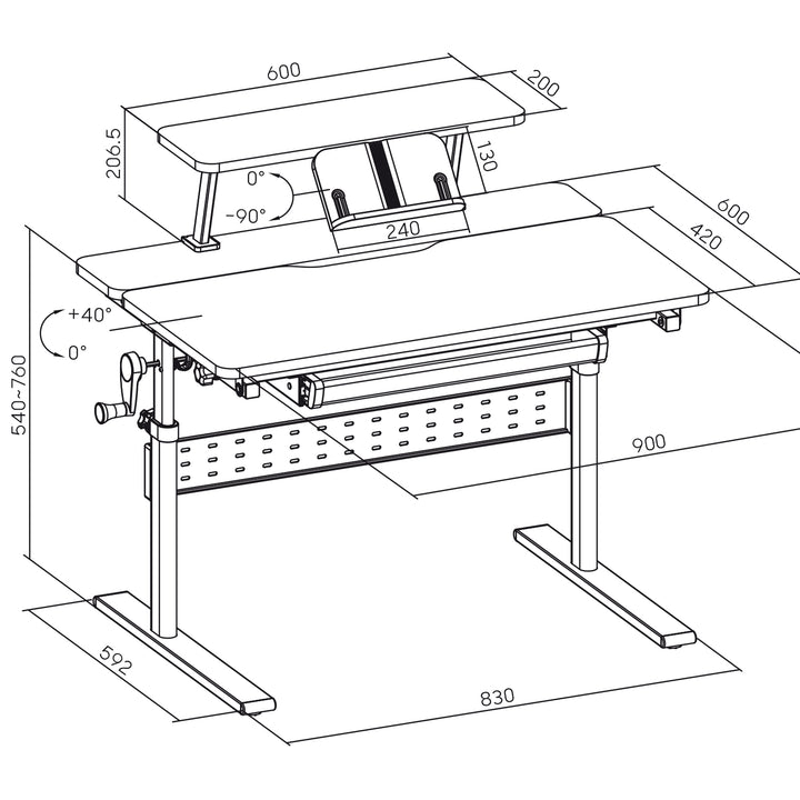 Ergo Office barnbord, höjdjusterbart, grått, max 40kg,900x600mm, ER-483