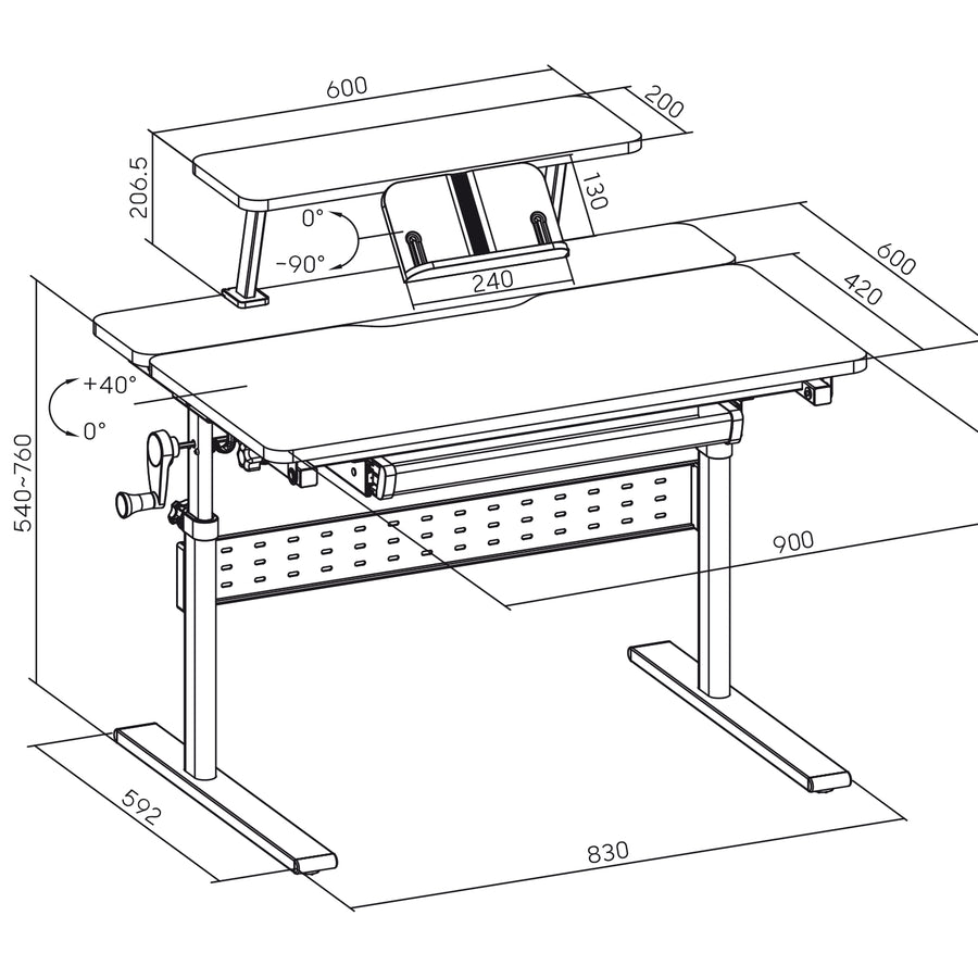 Ergo Office barnbord, höjdjusterbart, grått, max 40kg,900x600mm, ER-483
