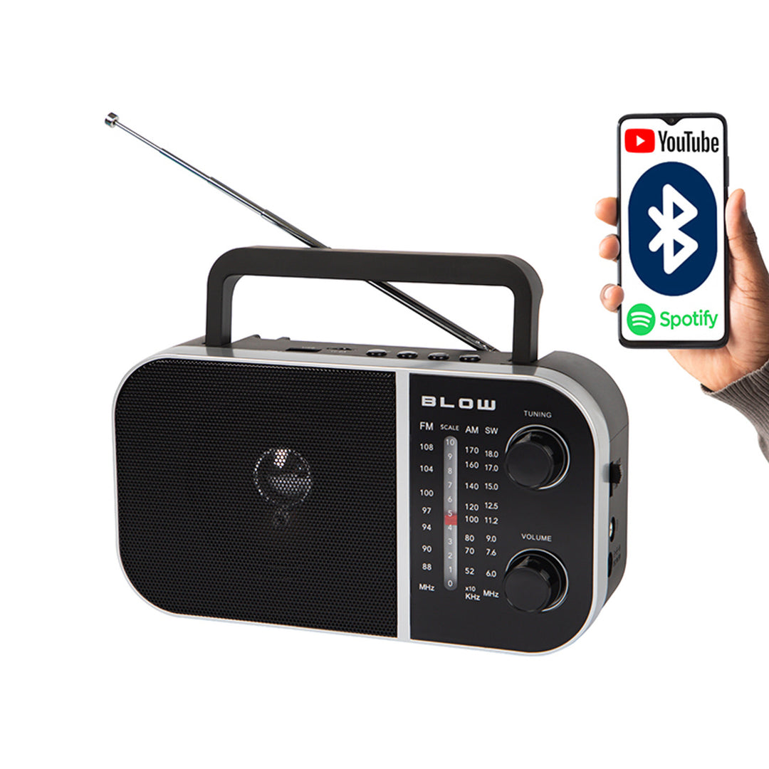 Bärbar analog radio AM/FM RA6 batteri- och nätdriven Blow