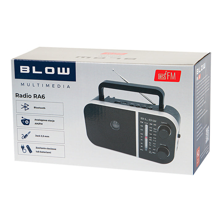 Bärbar analog radio AM/FM RA6 batteri- och nätdriven Blow