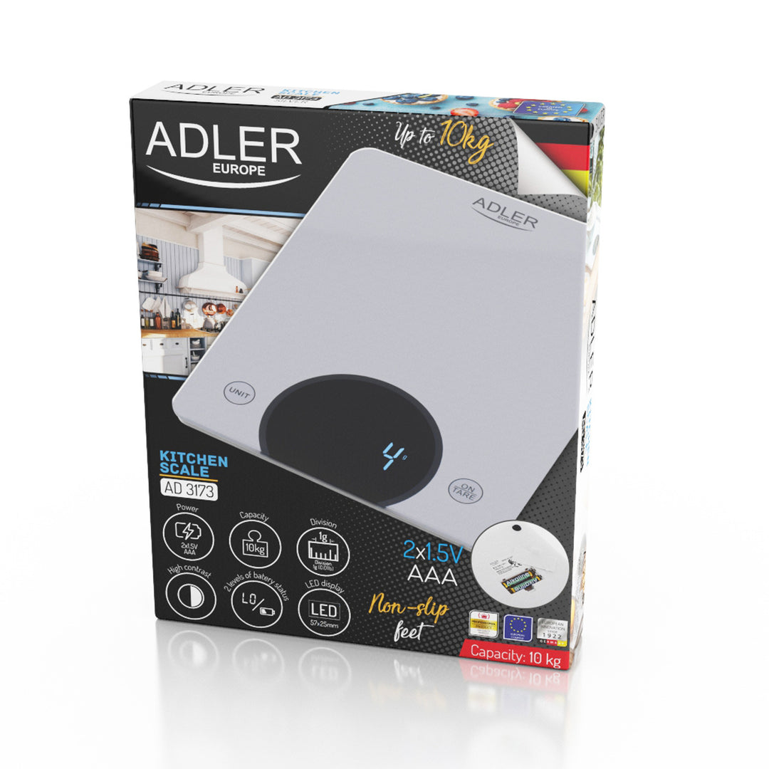 Adler AD 3173s Köksvåg upp till 10 kg LED Mått 20 x 16 cm