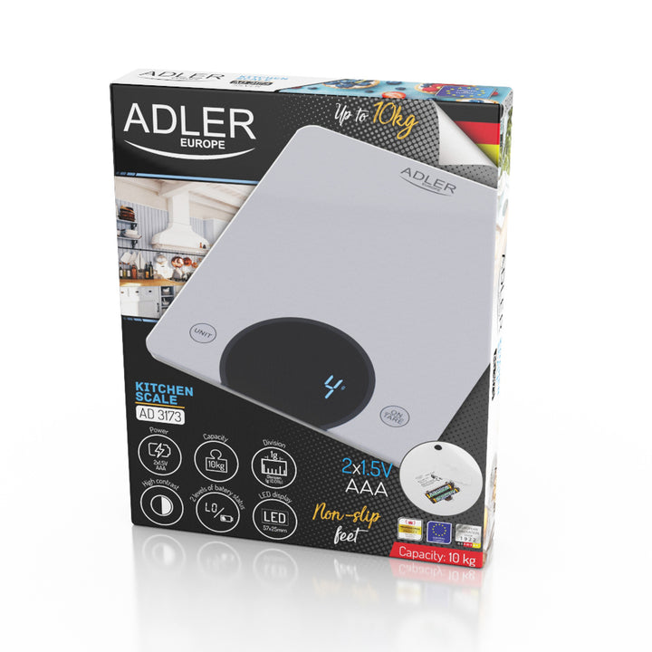 Adler AD 3173s Köksvåg upp till 10 kg LED Mått 20 x 16 cm