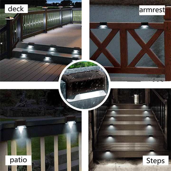 8x Maclean solcellsdriven LED-trappbelysning IP44, 4000K, Ni-MH 100 mAh, 80x45x45mm, skymningssensor MCE319