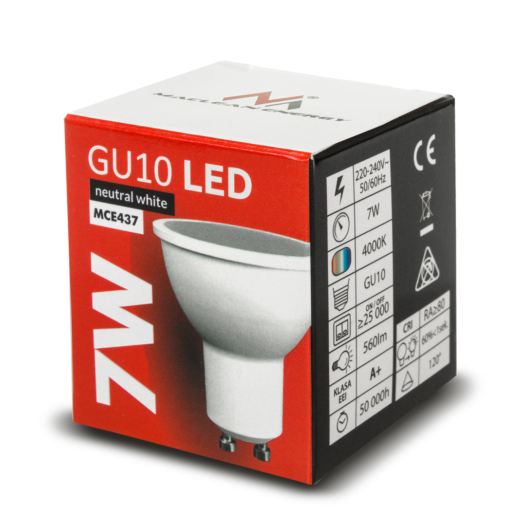 6x Maclean LED-lampa, GU10, 7W, 220-240V~, 50/60Hz, neutral vit, 4000K, 490 lumen, MCE437 NW