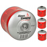 4x 500g Alpen Camping gaspatron, certifikat: Pi 0437, enligt EN417, propan-butan, intervall -10°c till + 40°c, 7/16" ventil IK008