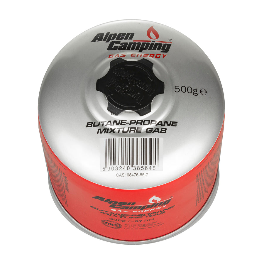 3x Alpen Camping gaspatron 500 g. Certifikat: Pi 0437, uppfyller EN417, propan-butan, område -10°c till + 40°c, 7/16" ventil IK008