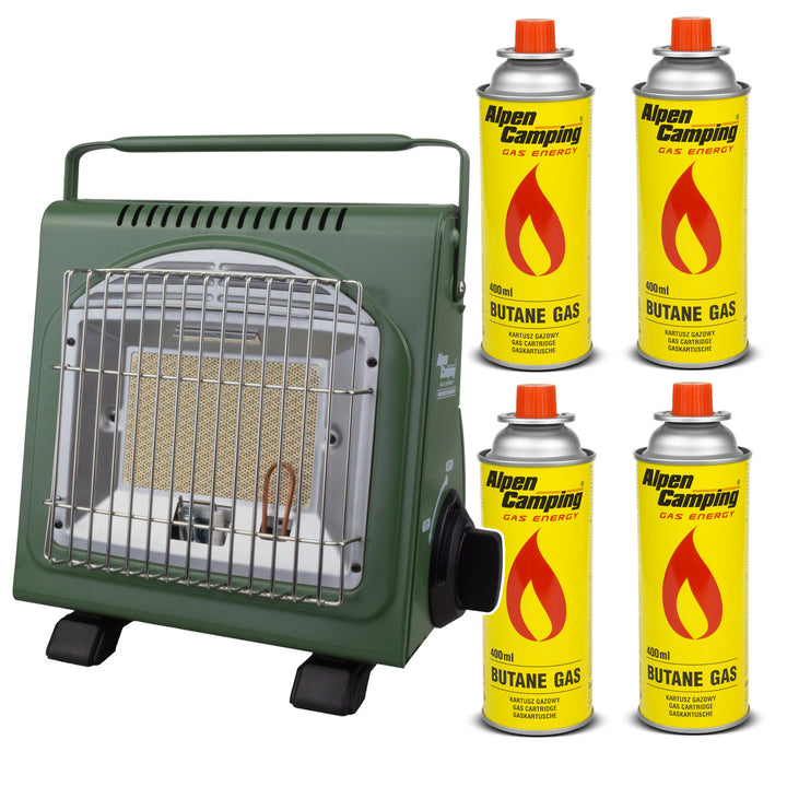 Portabel gasspis Alpen Camping, gasförbrukning 124g/h, piezotändning, IK-1000 PRO, ICELAND + 4 patroner