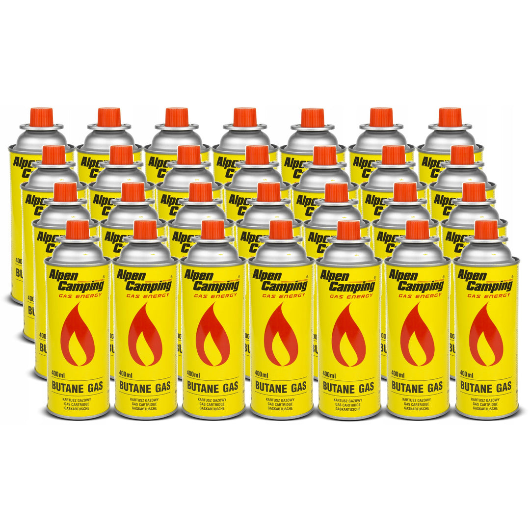 28x Alpen Camping 400 ml gaspatron, certifikat: Pi 0875, överensstämmer med EN417, isobutan, driftområde -10°c till + 40°c, IK004