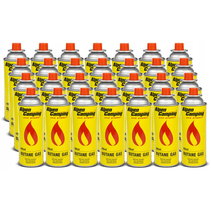 28x Alpen Camping 400 ml gaspatron, certifikat: Pi 0875, överensstämmer med EN417, isobutan, driftområde -10°c till + 40°c, IK004