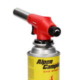 Alpen Camping patronbrännare, flamtemperatur 1350 grader C, piezotändning, flamkontroll, VULCANO + 4 patroner