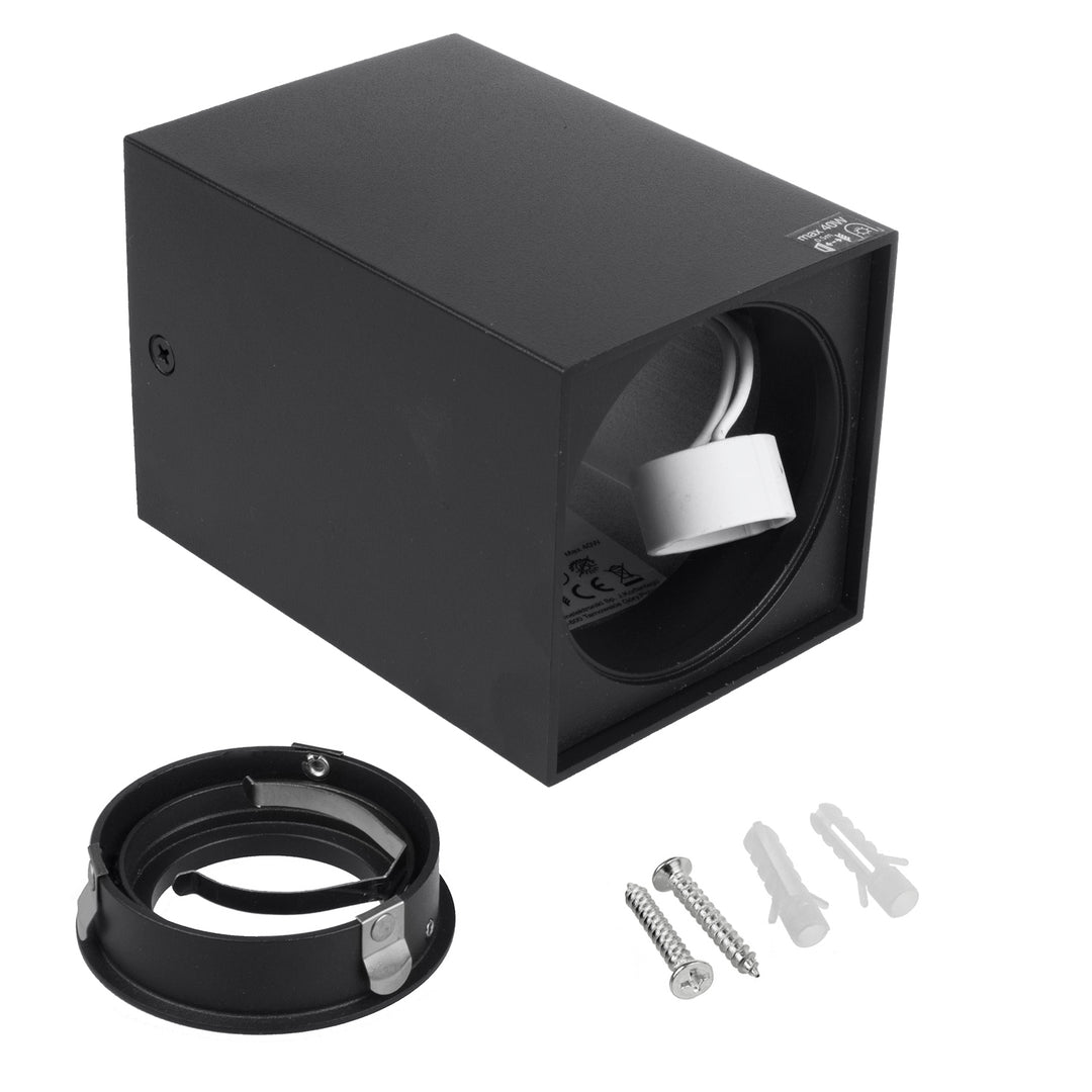 3x Maclean tub / utanpåliggande takarmatur, spot, fyrkantig, aluminium, GU10, 80x80x115mm, svart, MCE426 B + 3x LED-lampa 5W
