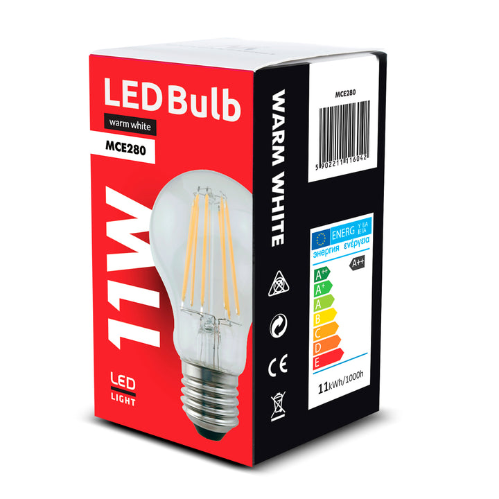 6x LED glödlampa Maclean, E27, 11W, 230V, WW varmvit 3000K, 1500lm Retro edison dekorativ A60, MCE280