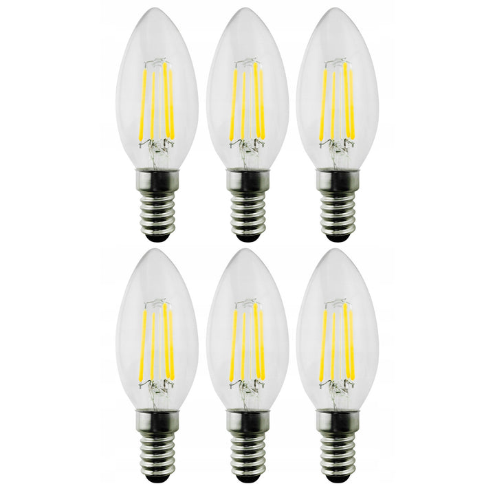 6x Maclean, Filament LED E14, 6W, 230V, WW varmvit 3000K, 806lm, Retro edison dekorativt ljus C35, MCE286